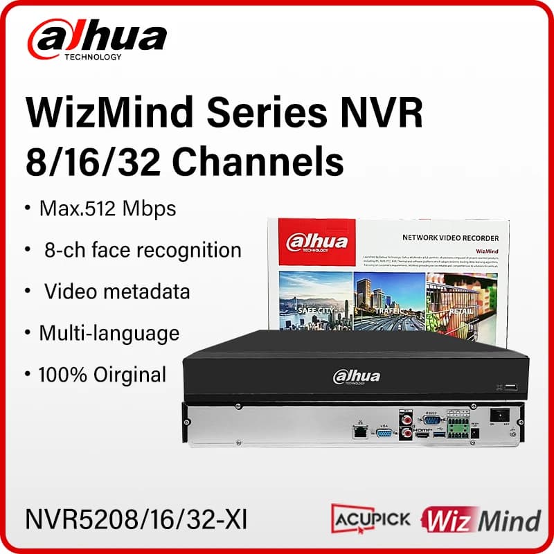 Dahua WizMind 8 16 32 CH Videoregistratore di rete NVR5208-XI NVR5216-XI NVR5232-XI AcuPick Riconoscimento facciale Video Metadati EPTZ 4K