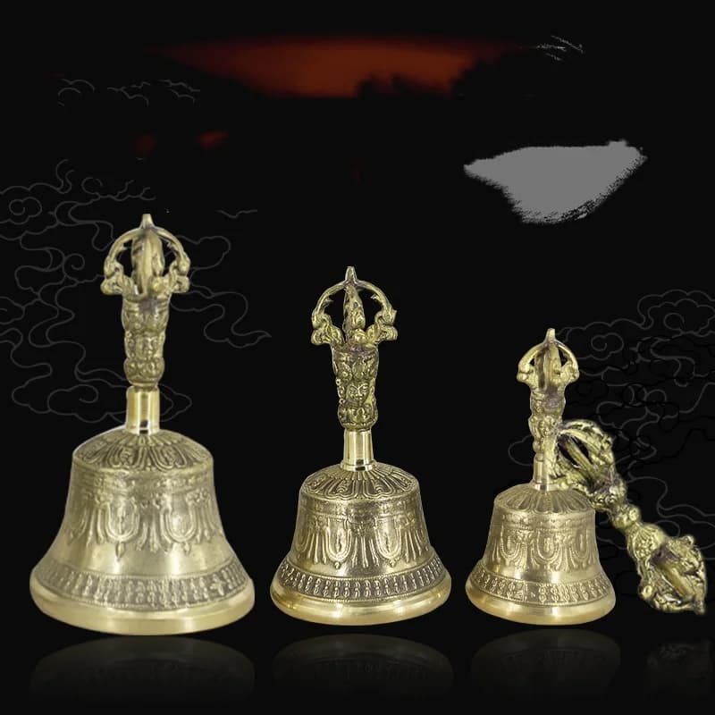 Tibetan Buddhism Handcrafted Nepalese copper bell brass five strand Vajra Bell pestle Healing Buddha tools and supplies