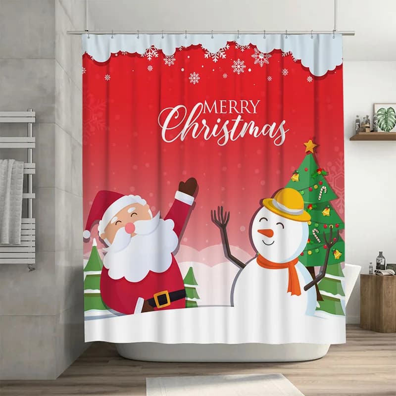 TU Tenda da doccia natalizia Decorazioni festive per le vacanze Babbo Natale Pupazzo di neve Set da bagno Decorazioni per la casa impermeabili per le vacanze Regalo di Natale