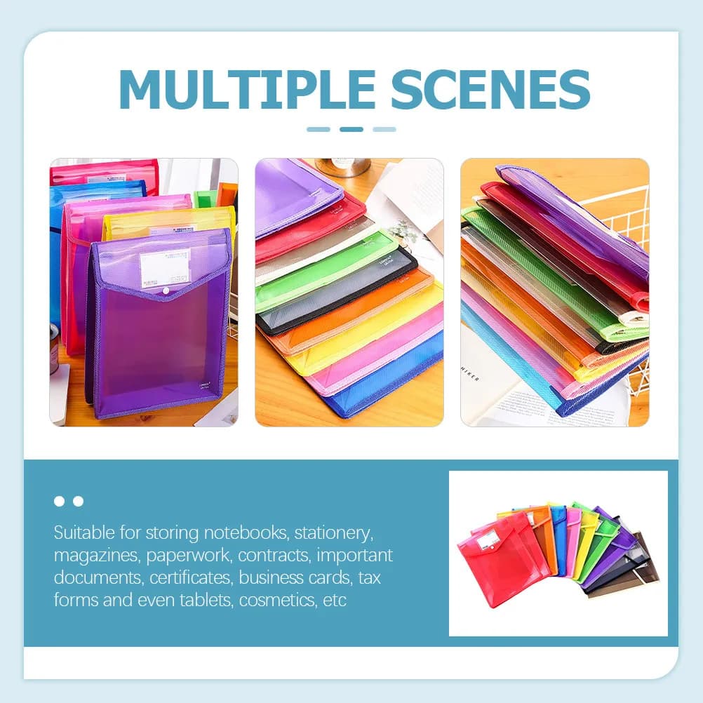 10 pezzi di cartelle portadocumenti in PP, organizer portatile per documenti da ufficio e scuola, porta ricevute, cartella in plastica A4, organizer per documenti