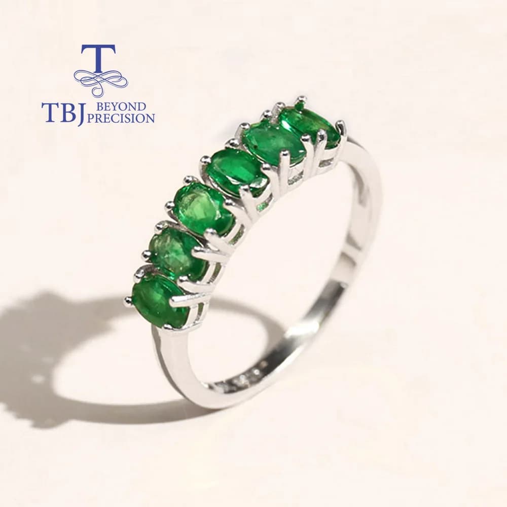 Anello da Donna in Argento Sterling 925 con Smeraldo Naturale dello Zambia, Gioielli con Gemme Preziose Autentiche