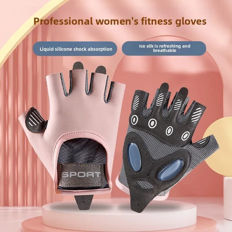 Womens Half Finger Anti Callus Fitness Gloves Breathable Anti Slip Shock Absorbent For Gym Barbell Yoga Cycling Training