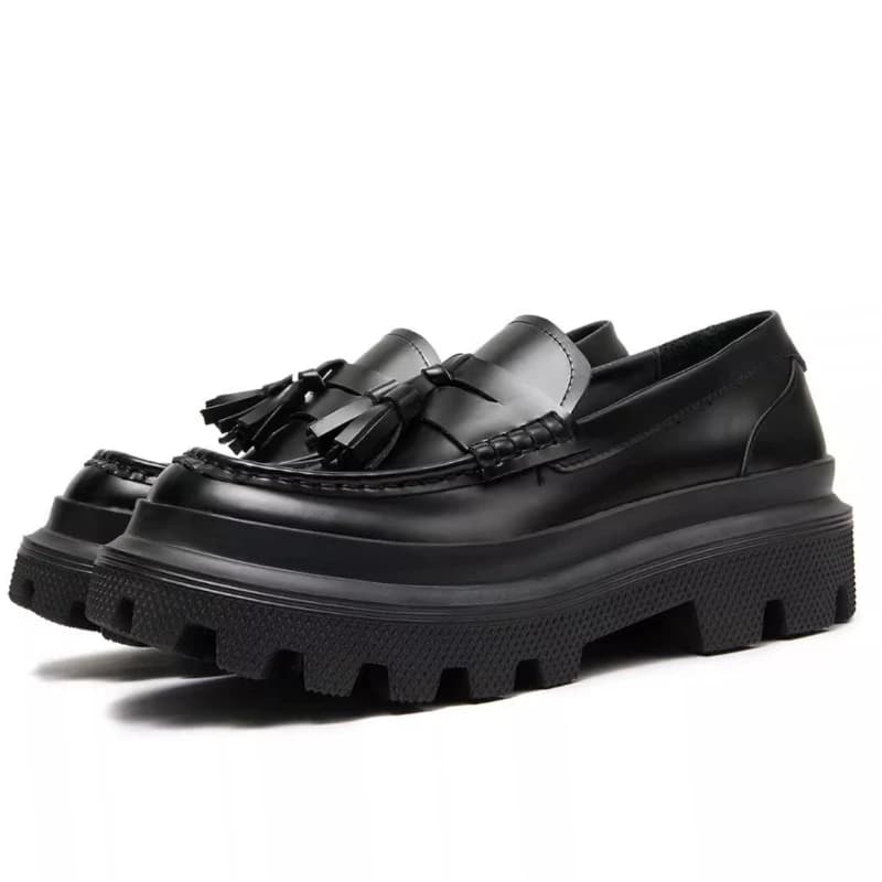 Genuine leather with tassels, Derby shoes with Men's thick sole, British casual shoes with rise, Comfortable Elegant shoes