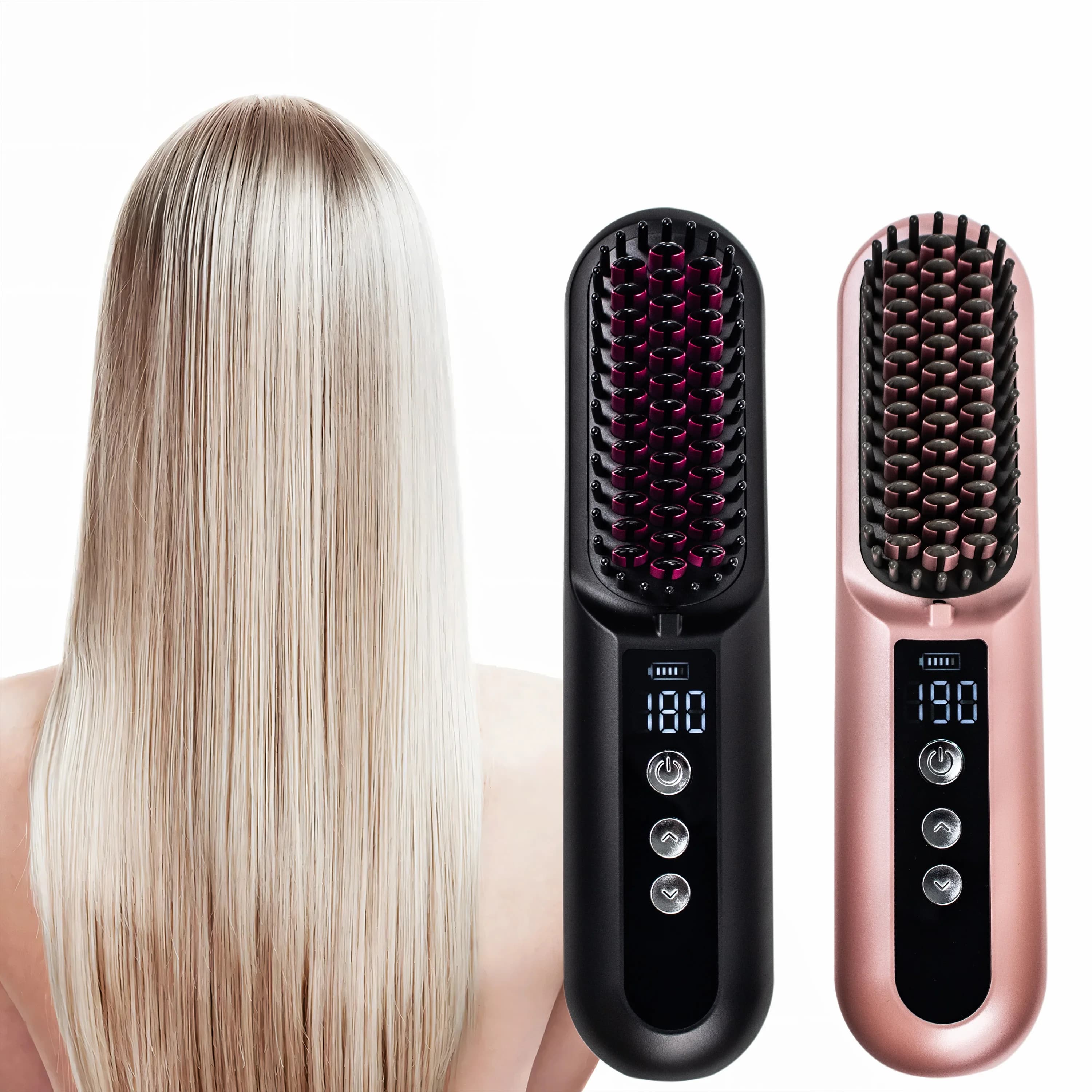 Portable Negative Ion USB Rechargeable Cordless Electric Mini Hair Straightener Comb With Led Screen Hair Straightener Brush