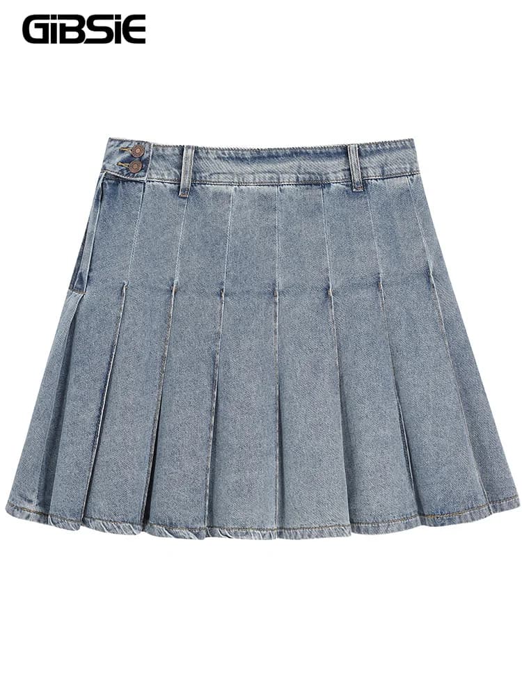GIBSIE Plus Size Autumn New Denim skirt washed high waist Woman Y2K Retro All Match Miniskirts Fashion Streetwear