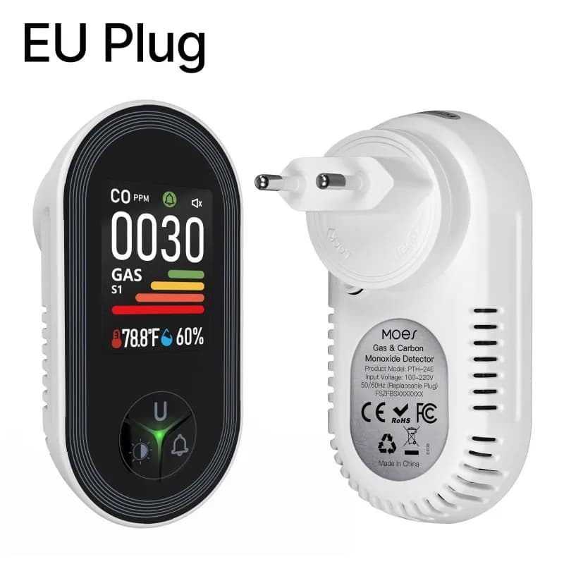 【FEEL THE DIFFERENCE】 Rilevatore di monossido di carbonio per perdite di gas CO Plug In CH4 Sensore di allarme per perdite di combustibili al metano Spina UE