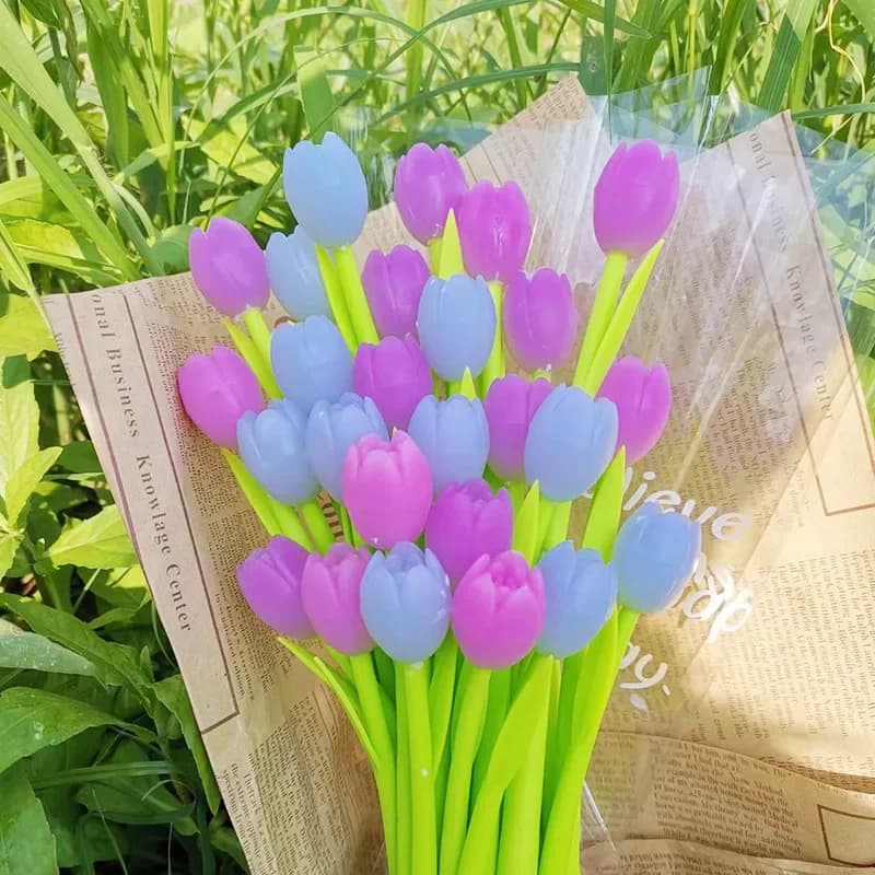 10 Pz/lotto Kawaii Fiore Tulipano Penna Gel Cambia Colore Carino Penne Neutre 0.5mm Inchiostro Nero Scrittura Ufficio Scuola Regali di Cancelleria