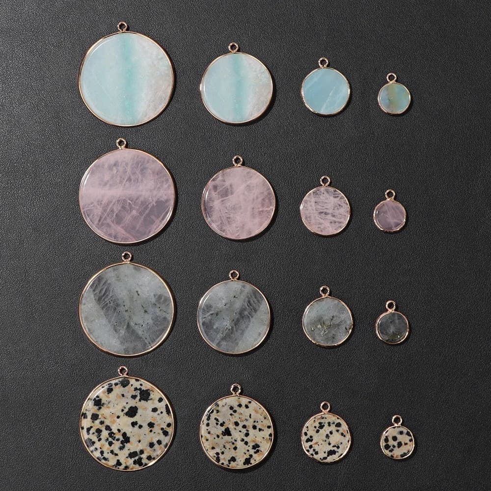 Ciondolo in pietra a fetta rotonda naturale Amazonite Agat Howlite Diaspro Ciondoli al quarzo per creazione di gioielli Orecchini Collana Bracciale Fai da te