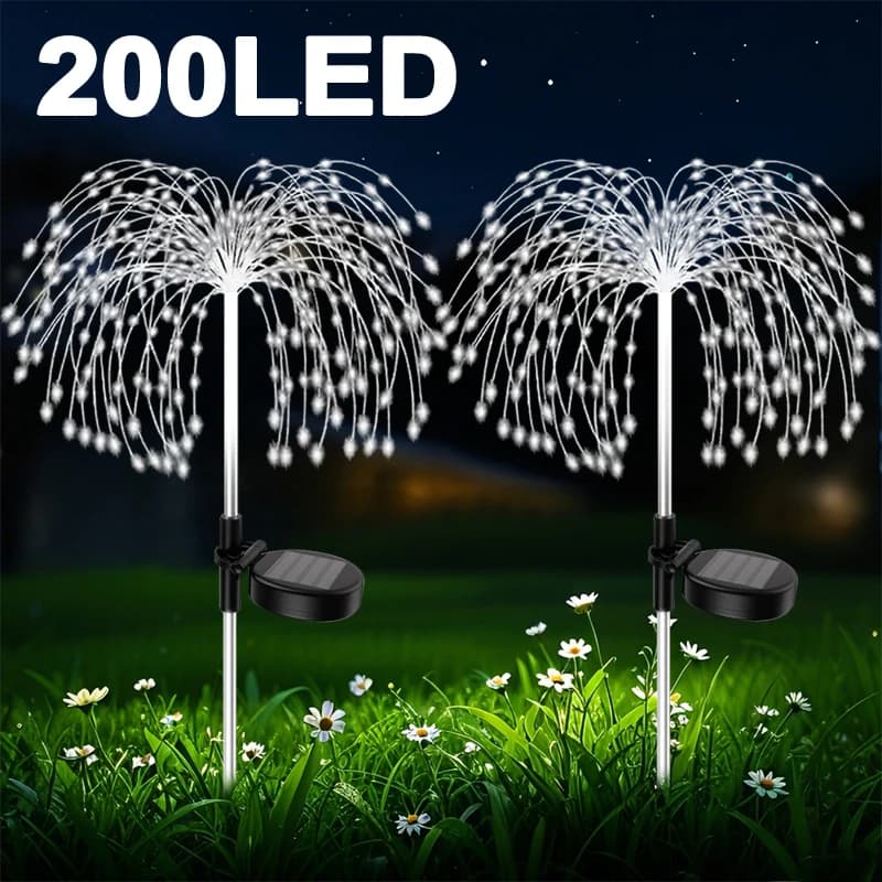 Luci Solari da Giardino 200 LED, Impermeabili per Esterni, Effetto Fuochi d'Artificio, per Patio, Prato, Cortile e Vialetti