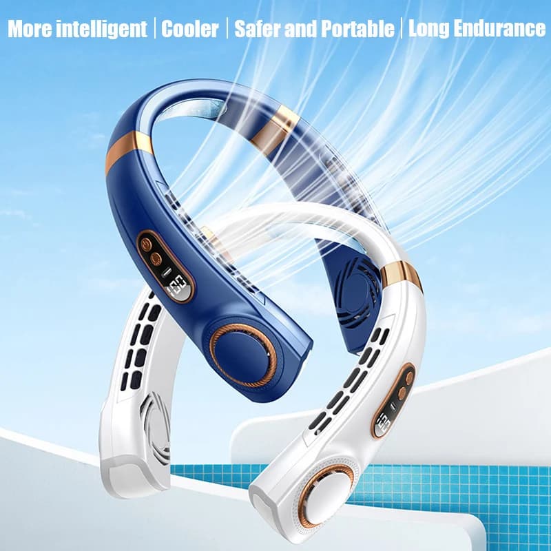 Ventilatore portatile da appendere al collo Display digitale a LED Luce USB ricaricabile senza lama Ventilatore elettrico Mini dispositivo di raffreddamento dell'aria Ventilatore da campeggio per collo