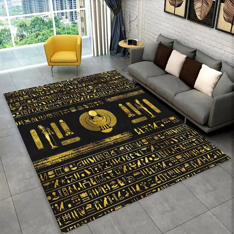Retro Egyptian Mural Hieroglyphics Symbol Area Rug Non-slip Carpet for Bedroom Living Room Sofa Doormat Home Decor Floor Mat
