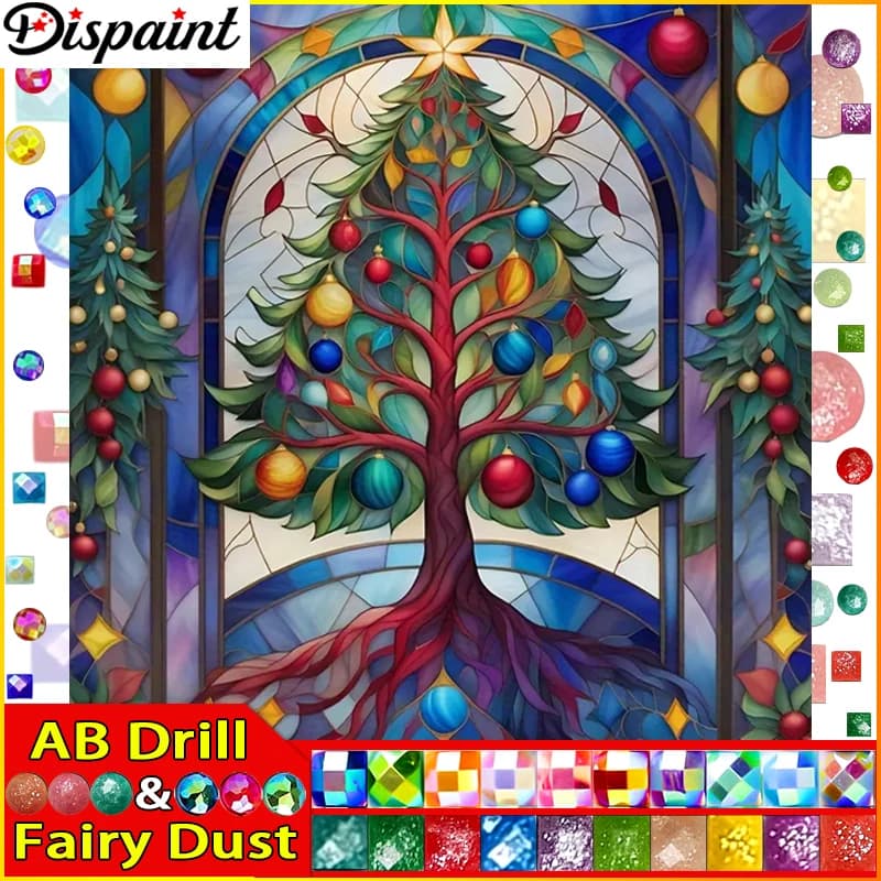 Dispaint Fairy Dust AB Trapano quadrato/rotondo 5D Pittura diamante fai da te "Luci dell'albero Fiore" Ricamo Punto croce Pieno di strass