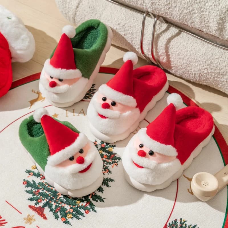 Pantofole da donna soffici natalizie Casa Babbo Natale Scarpe da donna in peluche invernale Appartamenti Designer di lusso Scivoli in pelliccia sfocata Morbide per interni