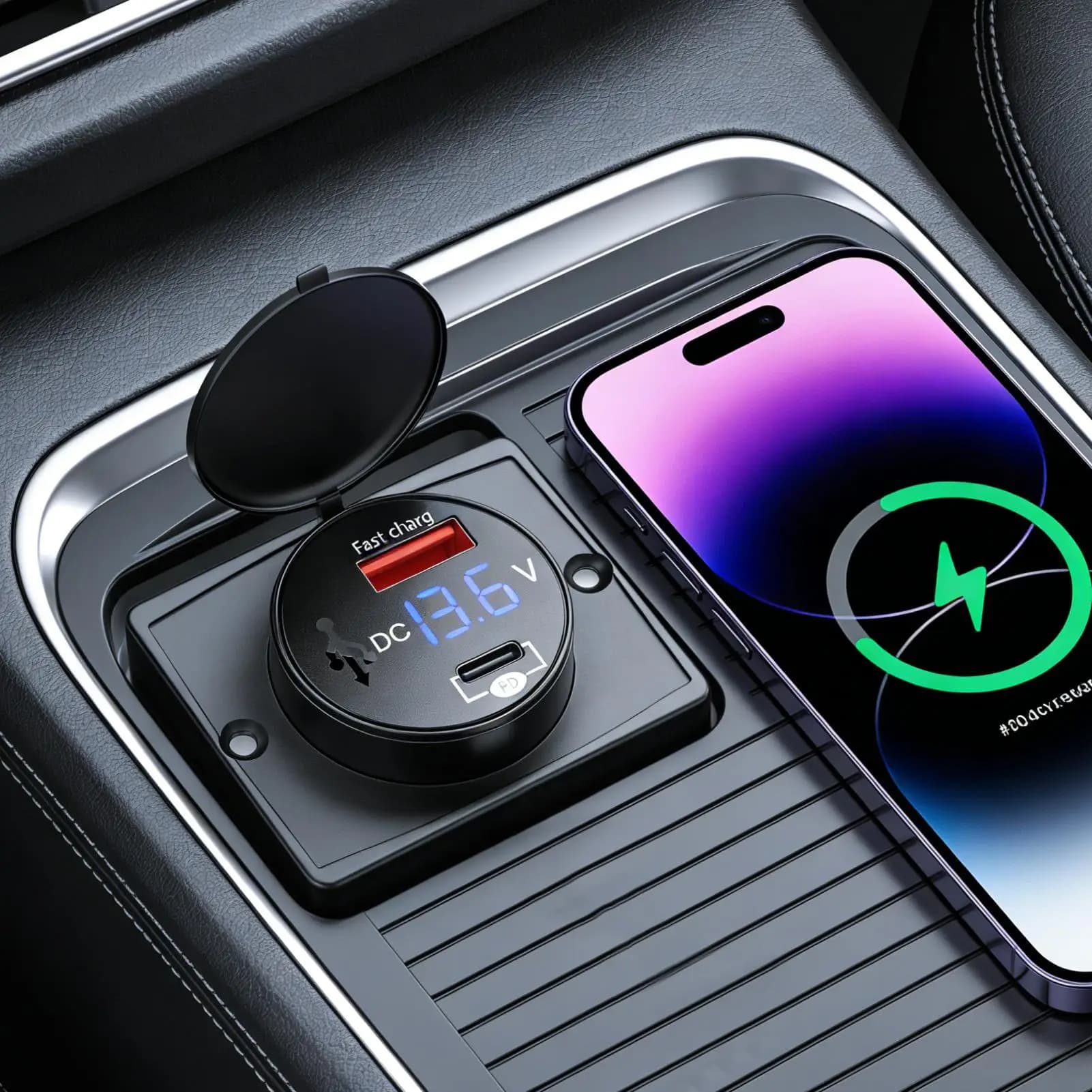 Caricabatterie per auto con display digitale della tensione, ricarica rapida per cellulari, camion, camper, berlina, yacht, moto