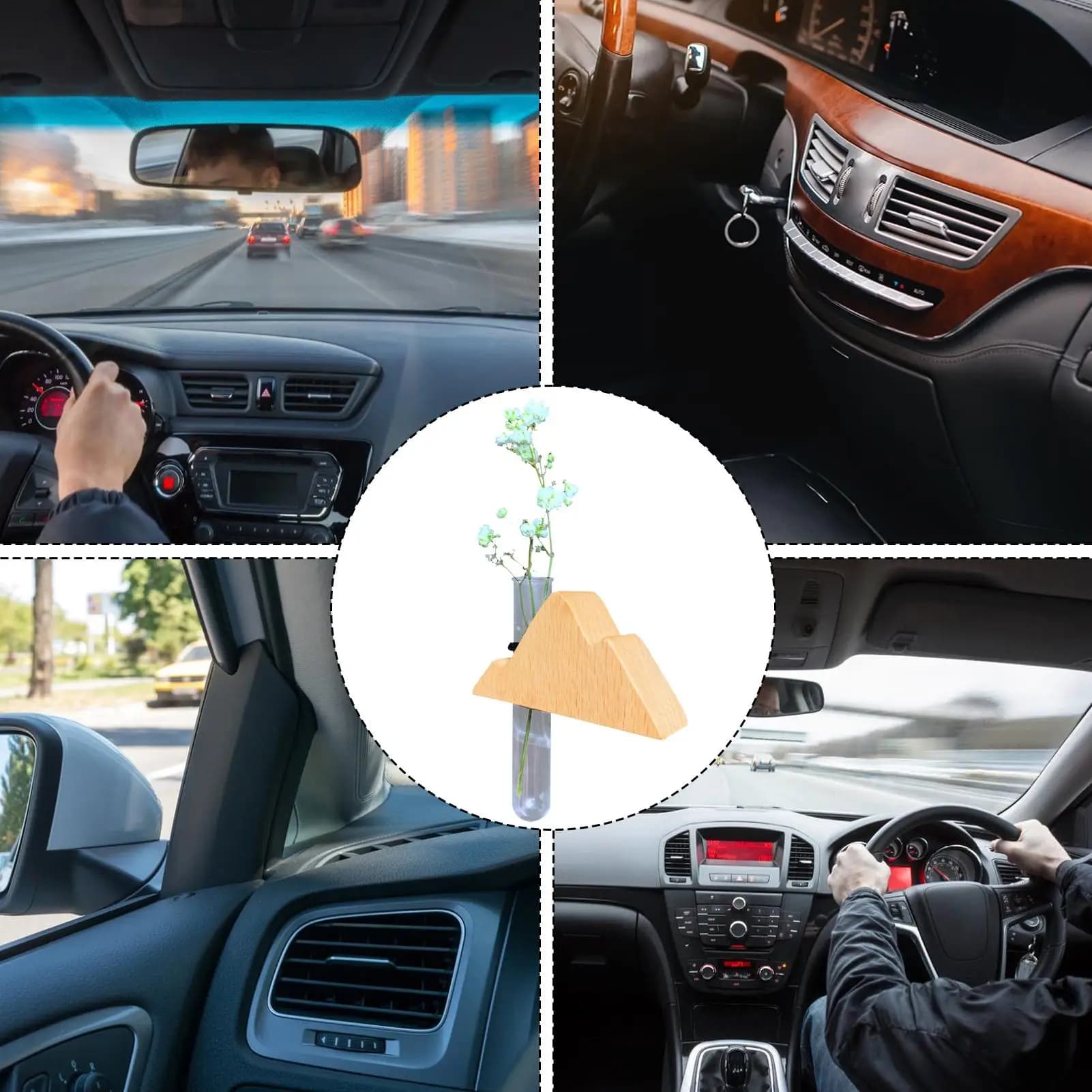 Vaso di fiori per auto Sfiato Riutilizzabile Deodorante per auto Fioriera idroponica Profumo Decorazioni in legno Diffusore per aromaterapia Estetico per
