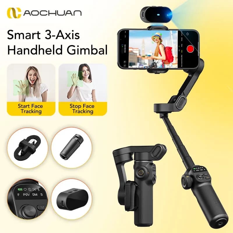 AOCHUAN Smart X2 Ai 3-axis cardanic stabilizer for iPhone and Android smartphone Gimbal with LED display with integrated extension rod