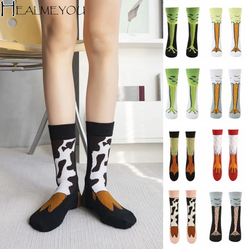 5 pairs of fashionable men's short socks with patchwork print shaped like chicken legs and frog, anti-slip, thin, fun, with cow pattern.