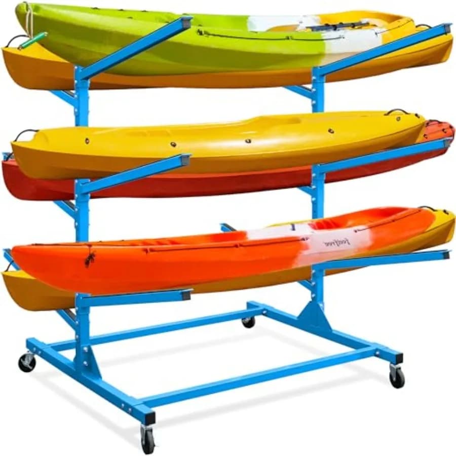 Supporto per kayak da interno/esterno con ruote bloccabili, resistente, regolabile, in metallo, per 6 kayak, canoe, paddle board, SUP