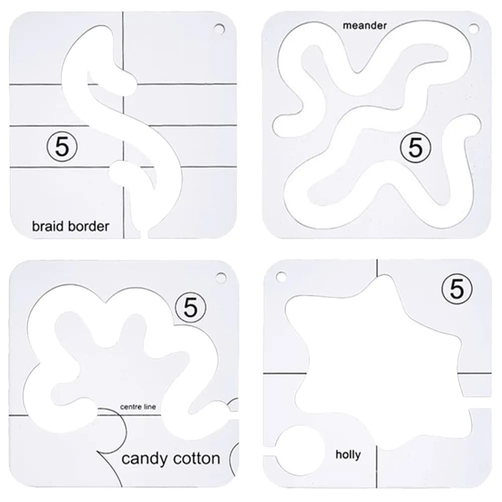 Kit di 4 Modelli Trasparenti per Quilting, Stencil per Ricamo e Cucito, Template per Lavori Artigianali