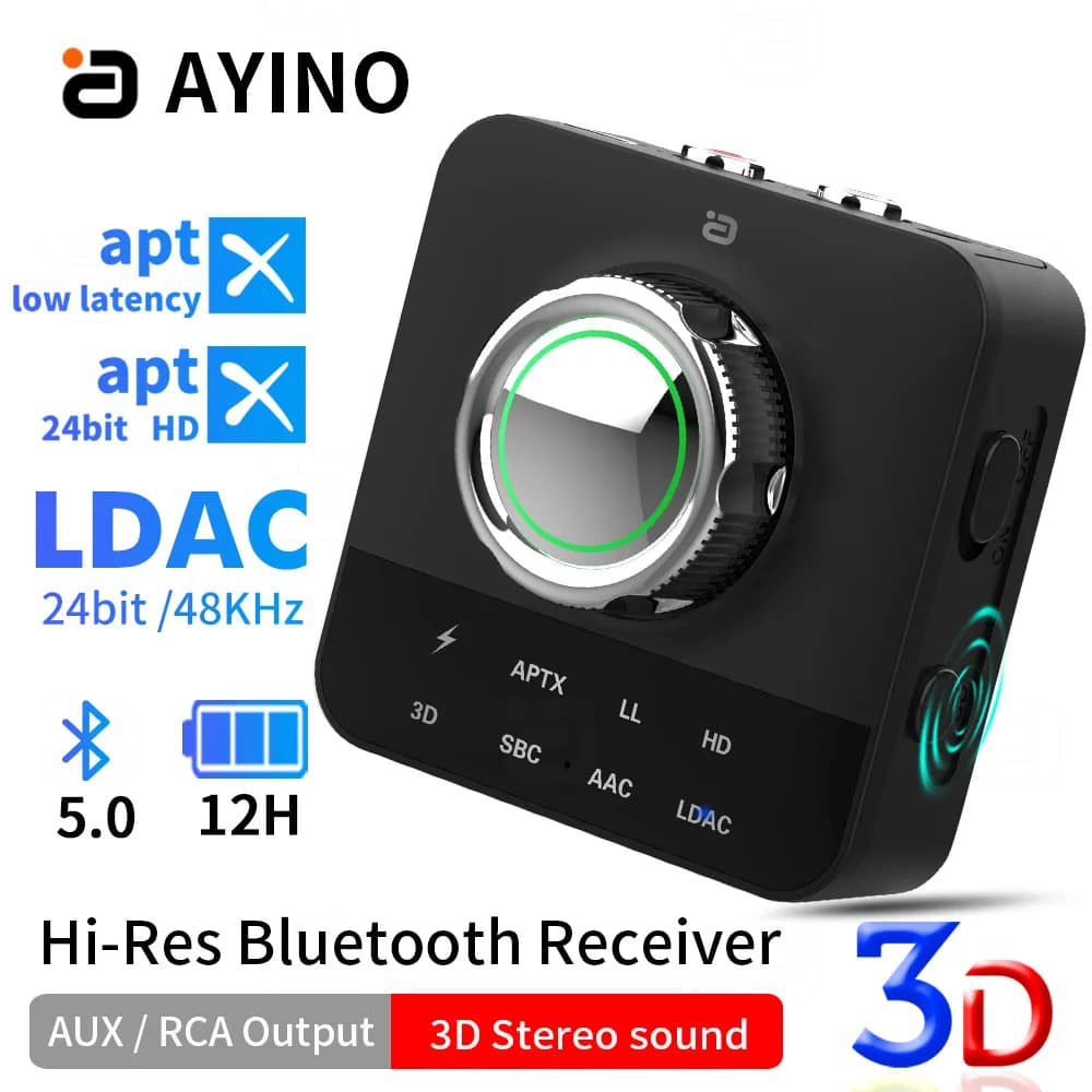 AYINO LDAC ricevitore Audio Bluetooth con microfono RCA 3.5m Jack Aux 3D Stereo Music aptX HD adattatore Wireless per TV altoparlante per auto MR230