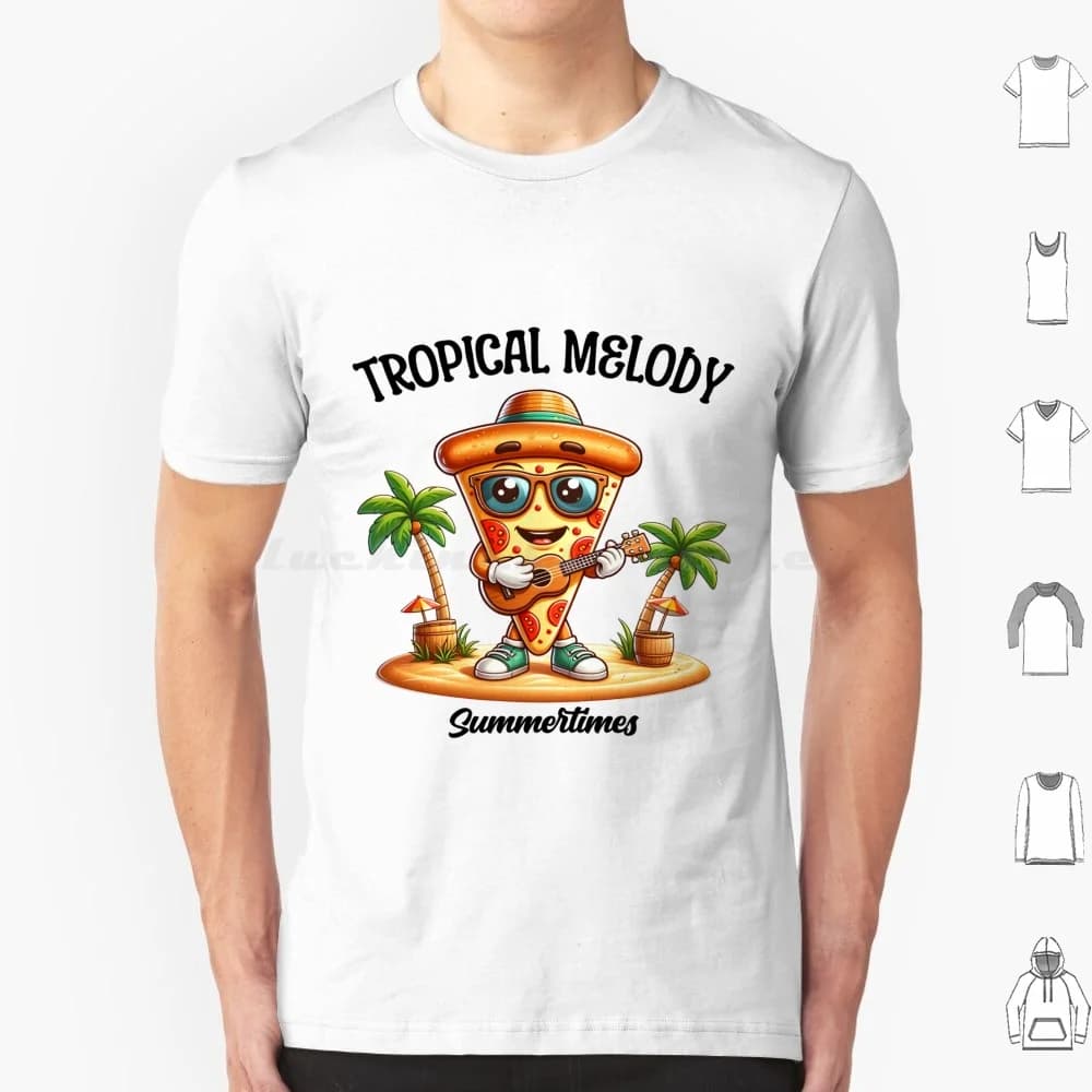 Tropical Melody-Pizza Lover T Shirt Cotone Uomo Donna Stampa fai da te Pizza Musica Ukulele Divertimento tropicale Cartoon Summer Beach Sun