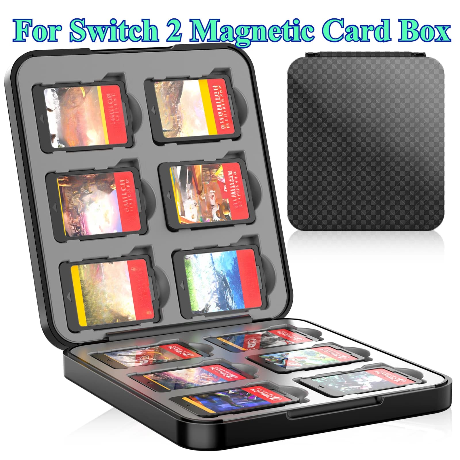 2025 Nuovo per Switch 2 Custodia per carte da gioco con motivo a griglia con design magnetico Forte tenuta e conservazione 12 carte Compatta portatile