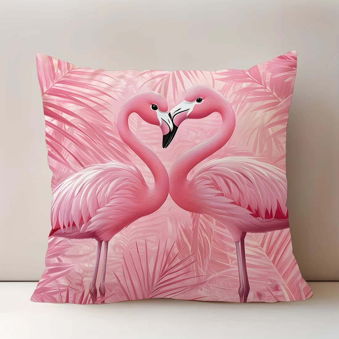 1pc Heart-shaped Flamingo Palm Leaf Themed Printed Throw Pillow Cover, Suitable for Sofa, Bedroom, Living Room