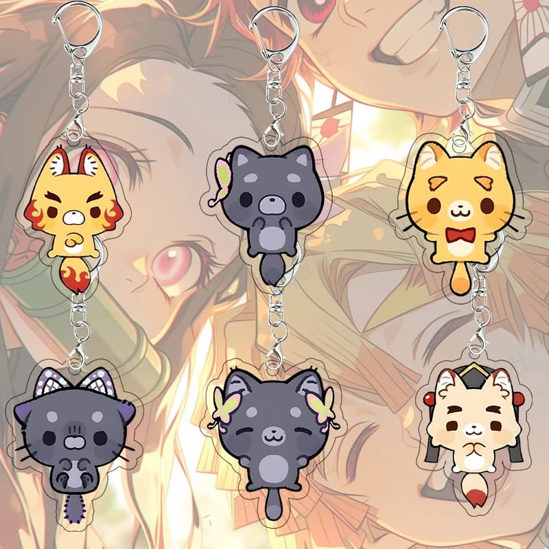Animals Demon Slayer Acrylic Keychain Cat Fox Animal Chibi Mitsuri Kanroji Giyuu Tomioka Backpack Ornament Keyring Decor Gift