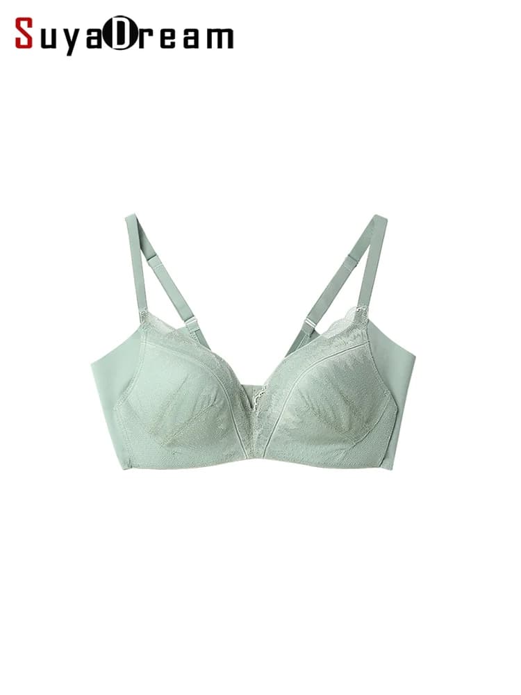SuyaDream,Women Silk Bras, 100%Silk Lining, Wire Free, Padded Push Up Bra, 2025 New Cozy Intimates, Green, Grey