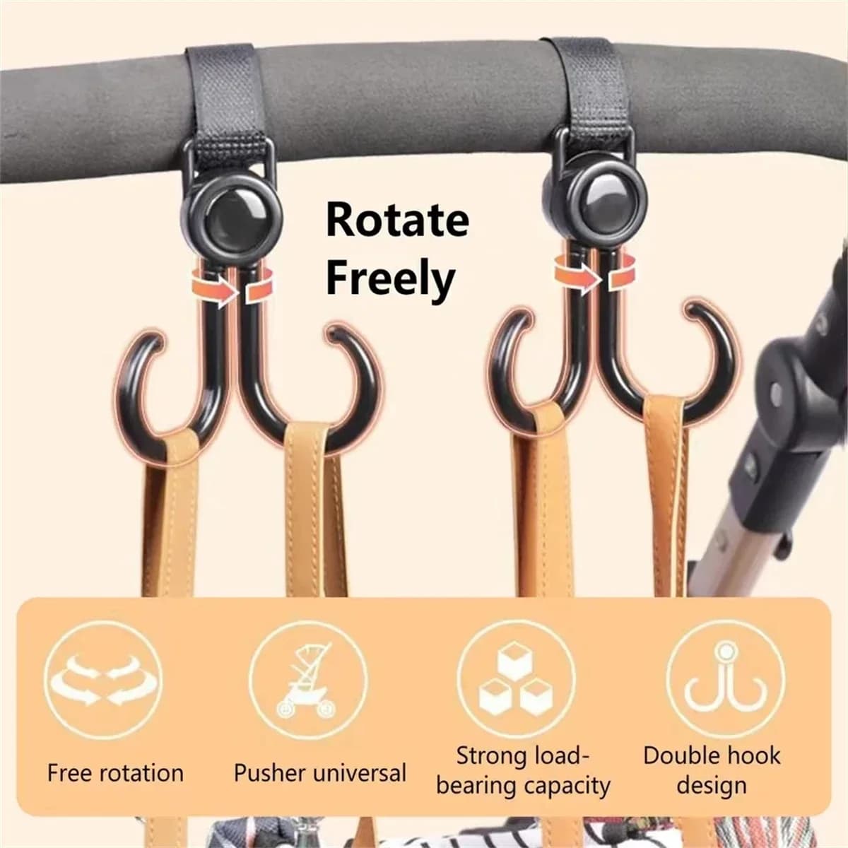2pcs PU leather 360 rotatable degree baby bag stroller hook pram rotate cart organizer pram hook crochet stroller accessories