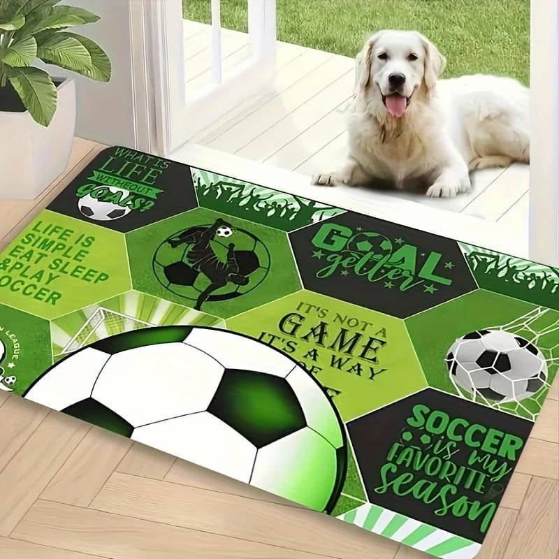 Printed Soccer Football Doormat Welcome Mat Sports Entrance Rug Polyester Decorative Home Decor Goal Getter Gift for Entryway