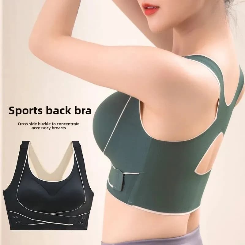 Reggiseno sportivo push-up senza cuciture da donna, reggiseno yoga senza ferretto e senza imbottitura con chiusura laterale, supporto per la schiena, design snellente