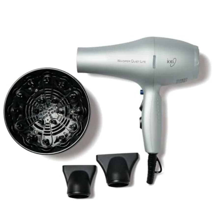 Asciugacapelli per uso domestico, materiale ceramico e ionico, colore nero, funzionamento ultra silenzioso con potenza di 1875W, design leggero
