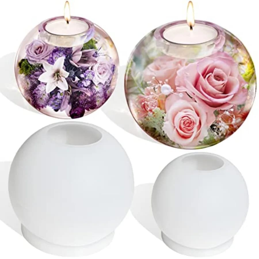 Tealight Candle Holder Resin Molds, 2 Pcs Sphere Tea Light Holder Molds, Crystals Ball/Orbs Epoxy Resin Molds for DIY Dining Co