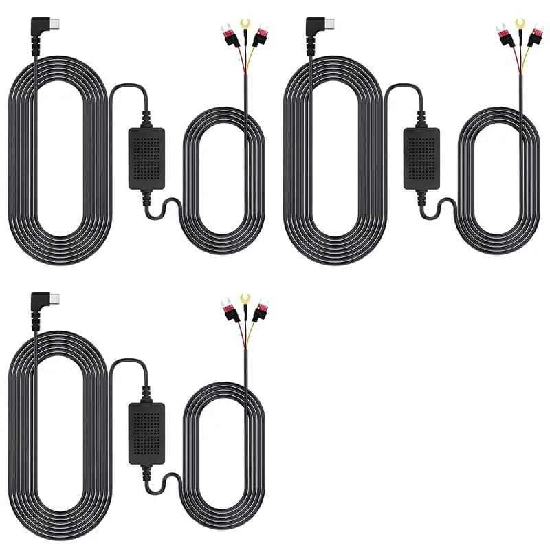 Cavo Universale 3X da 3,5M per Dash Cam Auto, da 12/24V a 5V 3A, Kit di Cablaggio per DVR Veicolare, Cavo Type-C per Videocamera Registratore