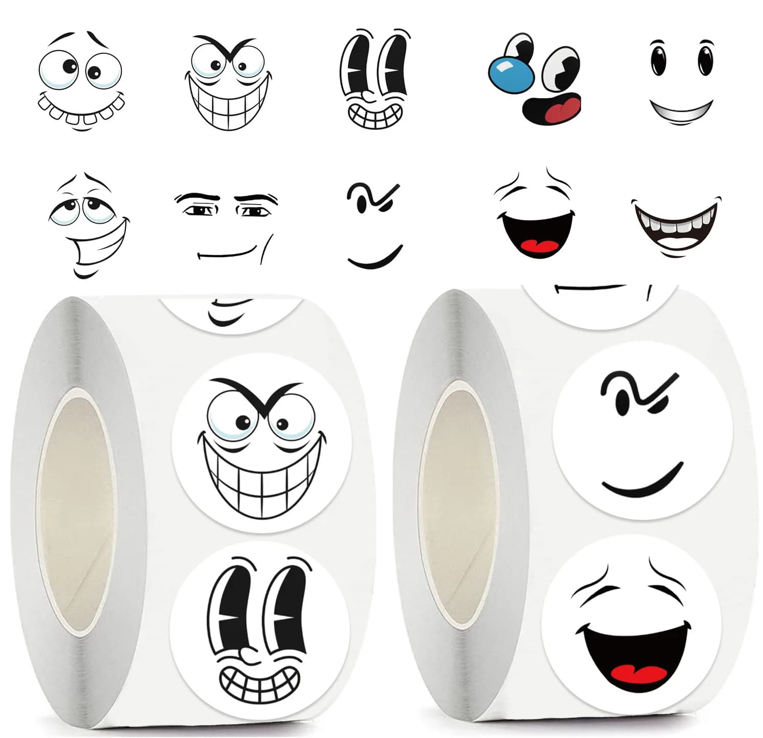 500PCS Round Cartoon Smile Face Roll Stickers Smiling Face Funny Sticker Phone Laptop Scrapbook DIY Graffiti Aesthetic Decals