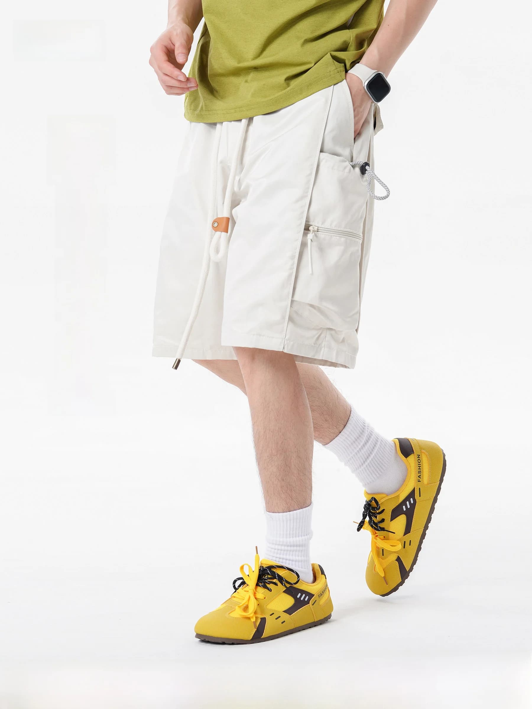 Pantaloncini da Lavoro Estivi DPX Anti-Piega e Resistenti all'Usura, da Uomo, di Tendenza, con Coulisse in Vita, Stile Funzionale, Multitasche