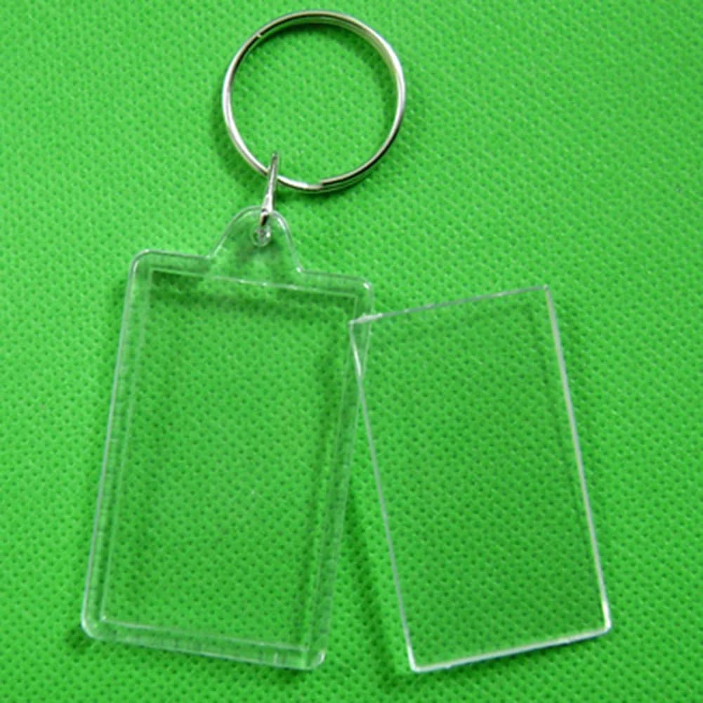 Cornice per foto Keychian Acrilico Rettangolo Inserto Cornice Portachiavi Anello diviso fai da te Regalo per donne Signore Ragazze