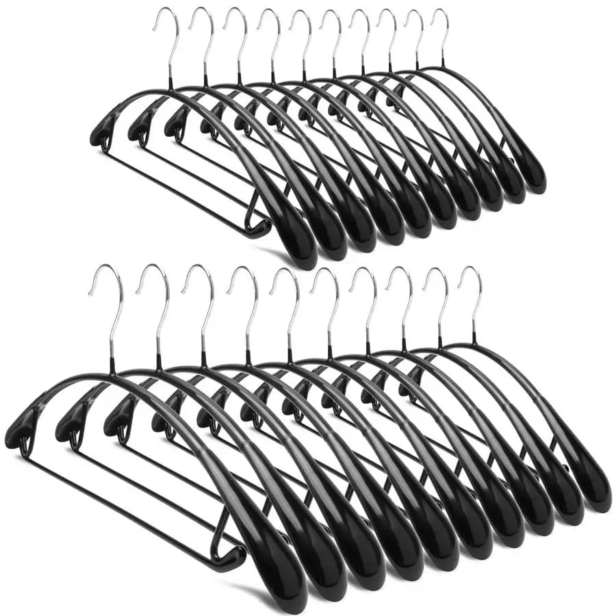 Anti-slip PVC clothes hanger for sweaters, dresses, coats, with Anti-Impronta larghe shoulder straps, for Golf shirts, Black color, Pack of 2