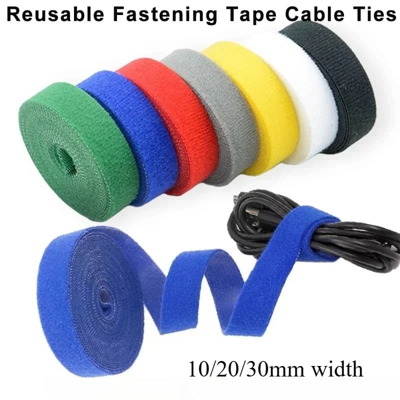 30mm Width 5M/Roll Fastening Tape Cable Ties Reusable Double Side Self Adhesive Strips Cable Management Tape Cable Velcro Strips