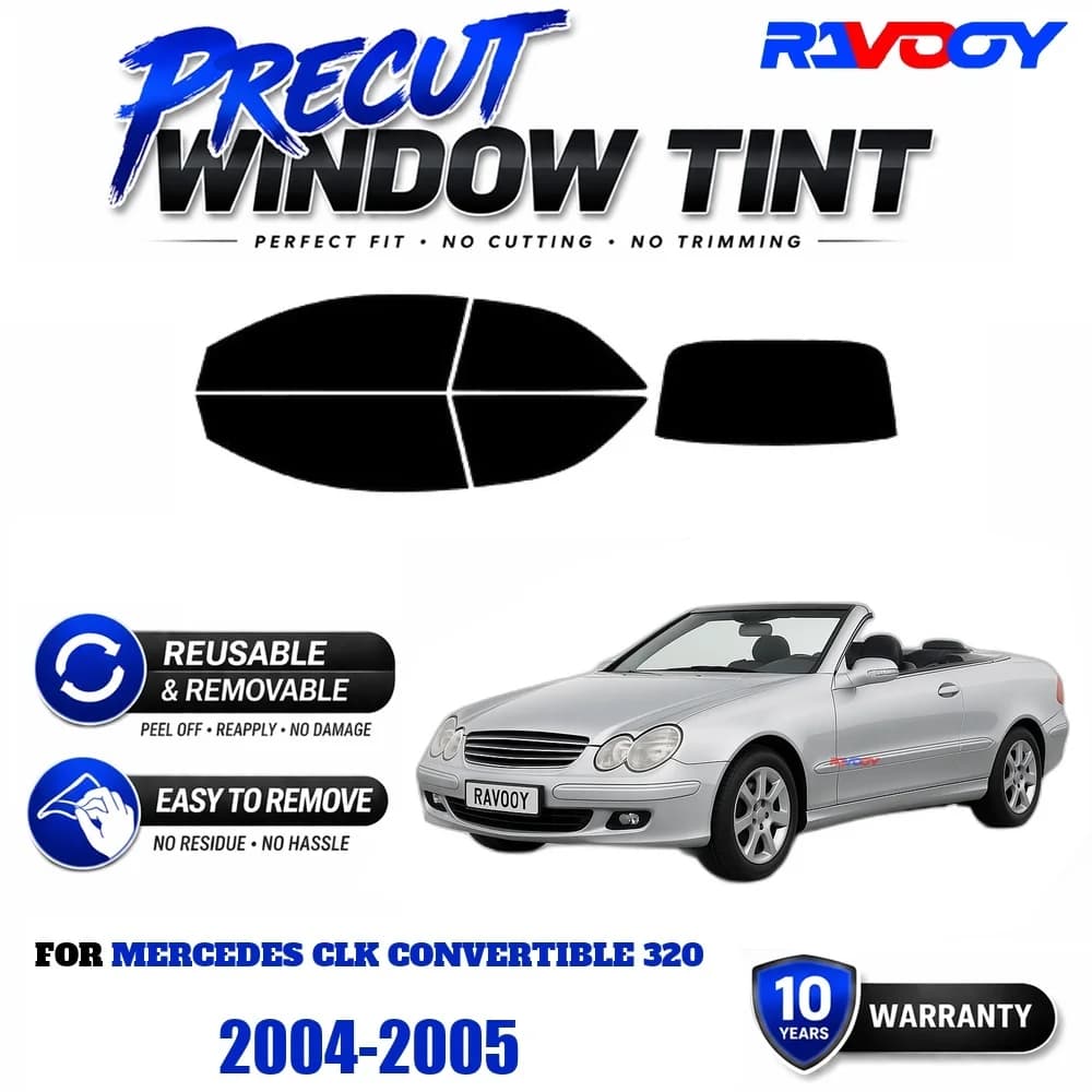 Precut Window Tint, Reusable Removable EPU Film, Custom Fit for Mercedes CLK Convertible 320 2004-2005, UV Heat Protection