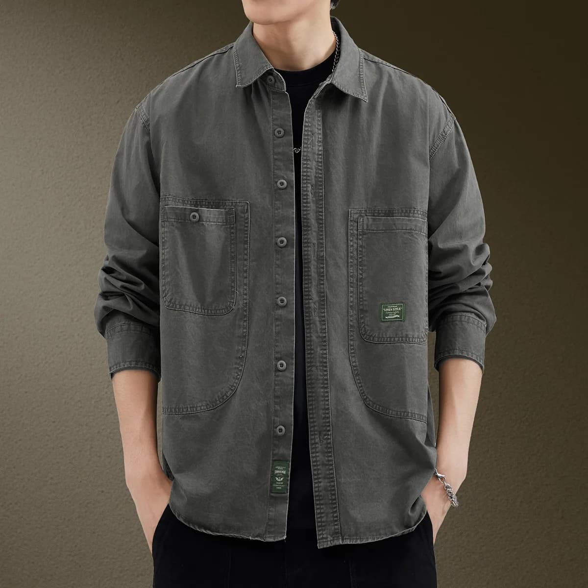 American Style Workwear Shirt Jacket Men's Loose Long Sleeve Casual Retro Japanese Style Spring Autumn New Arrival Outerwear