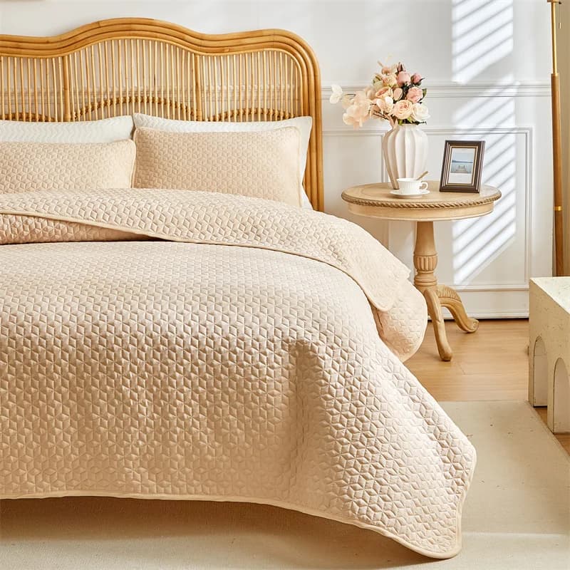 Set da 3 pezzi Lenzuolo trapuntato ad ultrasuoni in tinta unita Coperta morbida e traspirante 1 copriletto + 2 federe