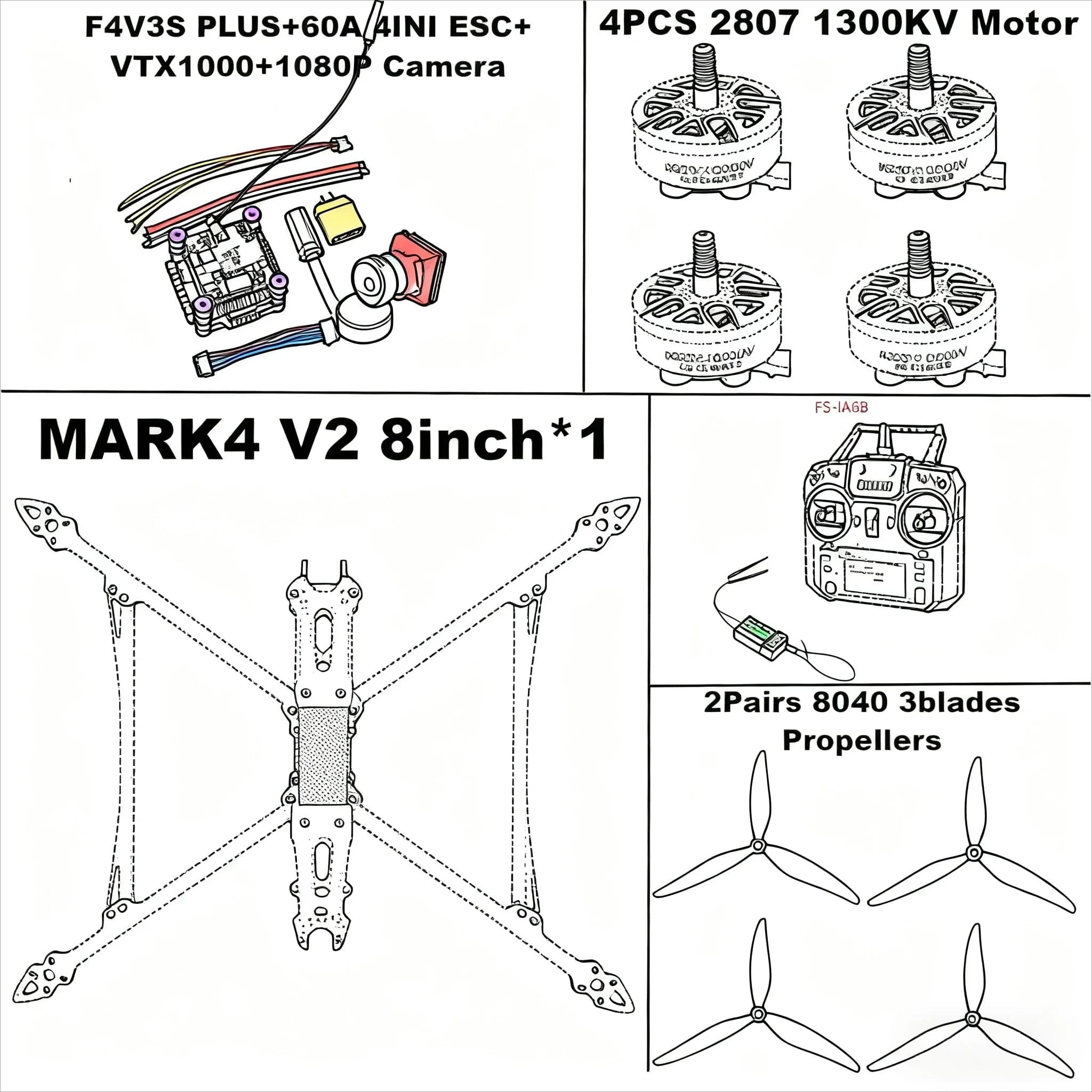 MARK4 V2 8 pollici F4V3S/F4V3S PLUS Controllo di volo 45/60A 4INI ESC rack drone FPV fibra di carbonio PV Racing Drone Quadcopter Freestyle
