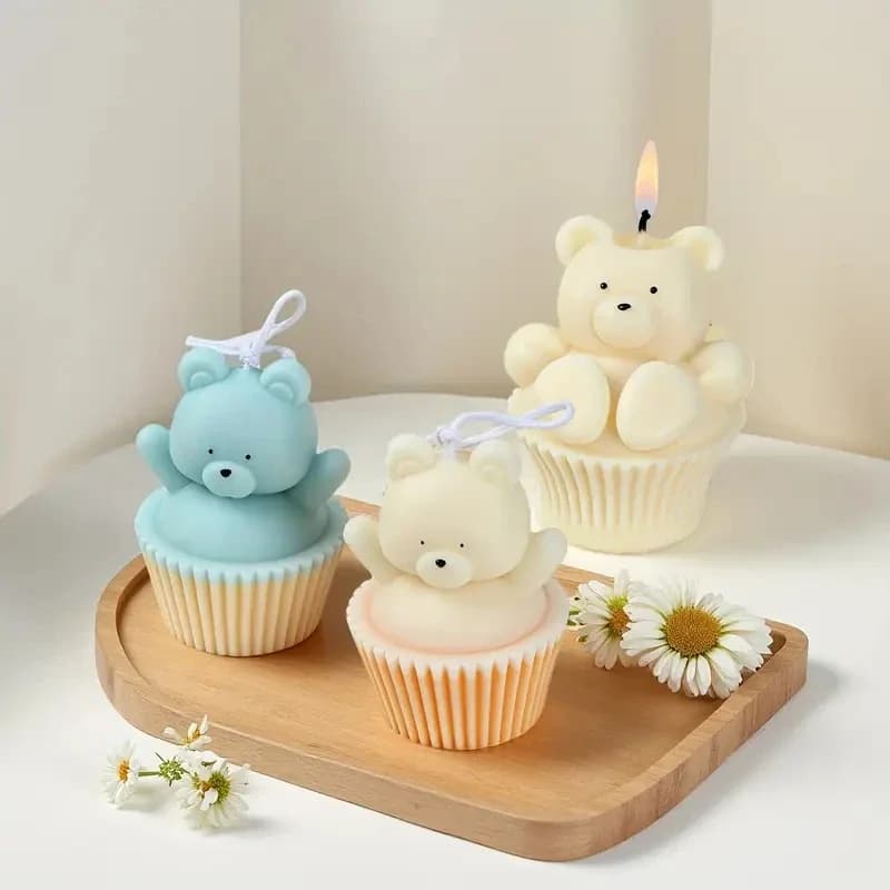 Stampo in Silicone a Forma di Orsetto per Cupcake, Cioccolato, Ghiaccio, Candele Aromatiche, Gesso, Resina e Forniture per la Creazione di Candele Fai-da-Te