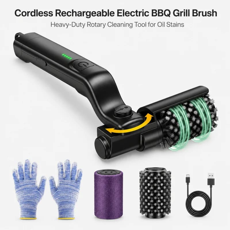 Cordless Rechargeable Electric BBQ Grill Brush Heavy Duty Outdoor Cleaning Tool Rotary Adjustable for Oil Stains Cleaning Brush