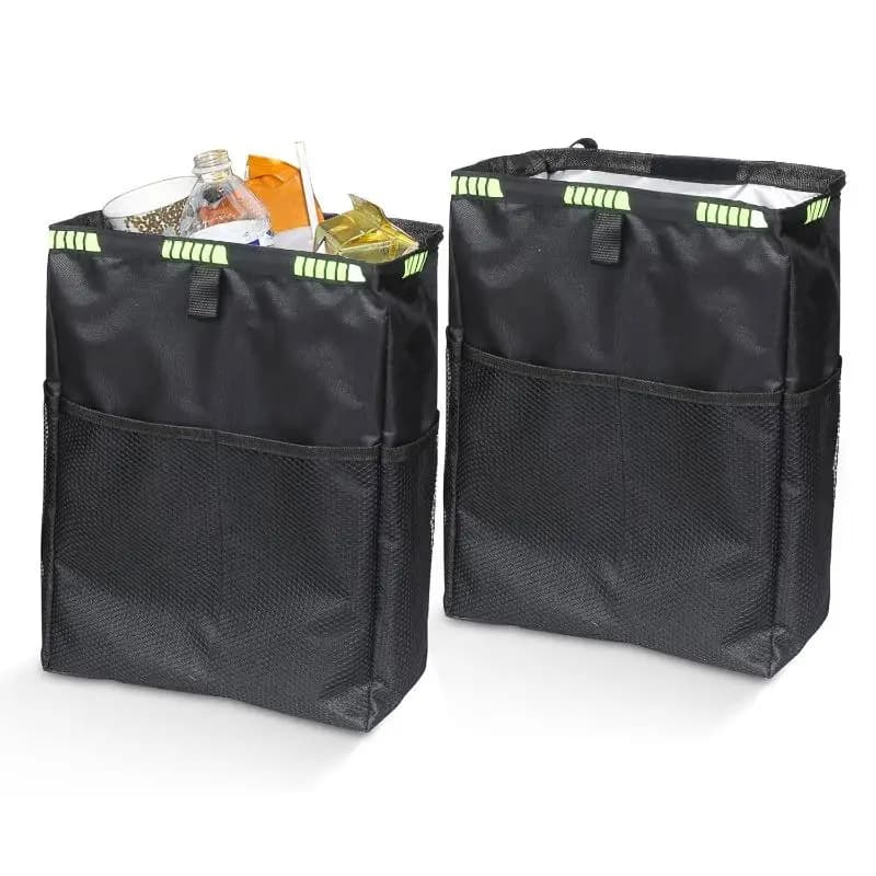 Foldable Car Trash Can With Storage Pockets Waterproof Leakproof: Hanging Garbage Bin Outdoor Camping