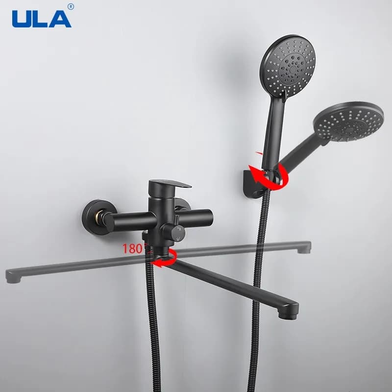 Rubinetti per vasca da bagno ULA con beccuccio per vasca girevole Set di rubinetti per doccia per bagno con acqua calda e fredda valvola di miscelazione per miscelatore nero