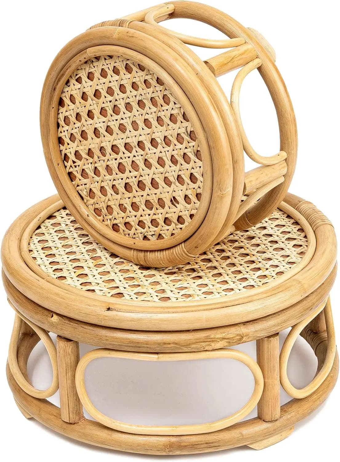Set of 2 Large Rattan Round Supports for Indoor Plants, Boho Modern Supports Suitable for 8''' and 12'''' Vase