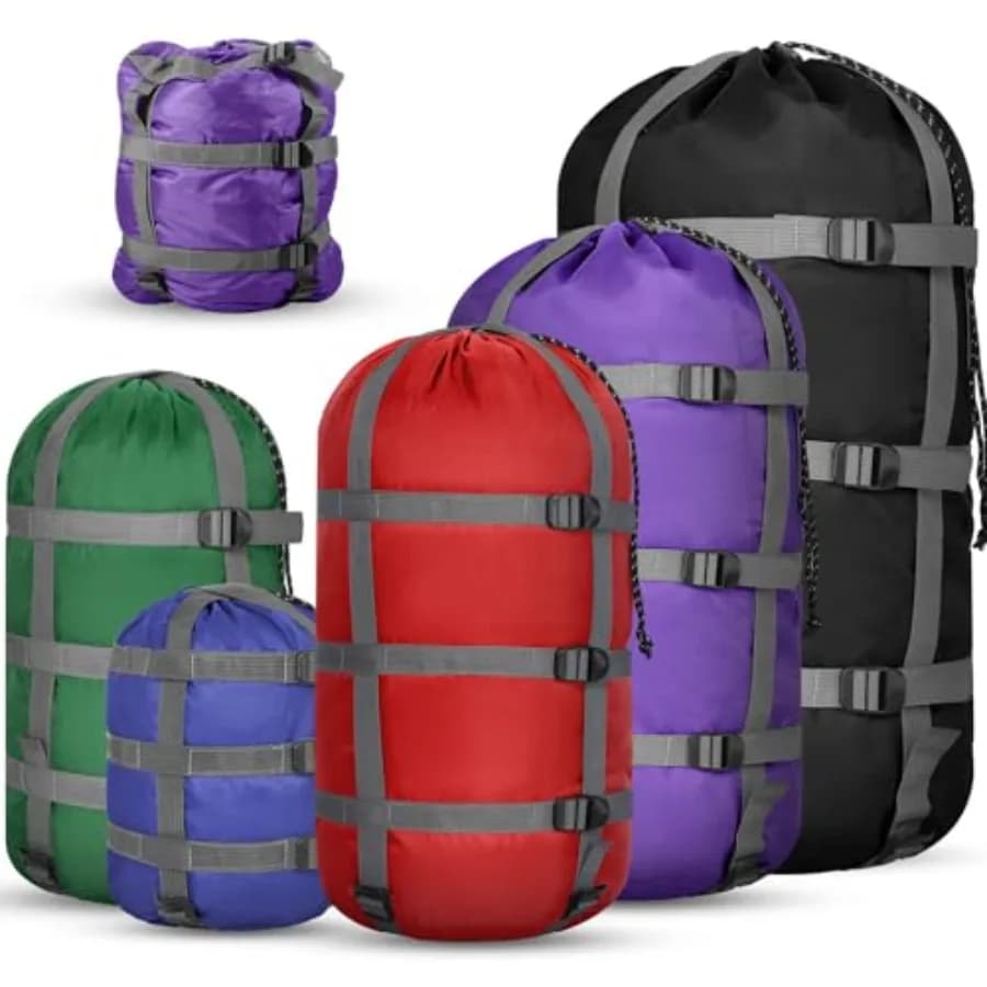 Set di 5 Sacche Comprimibili per Sacco a Pelo, 5 Misure Assortite, Copertura Ultraleggera per Sacco a Pelo, Attrezzatura Salvaspazio per Viaggi